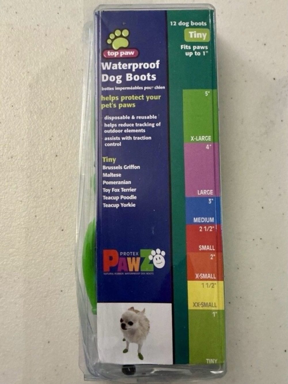 Top Paw Protex PAWZ Waterproof Dog Boots Tiny Green 12 Pack Up to 1 Inch